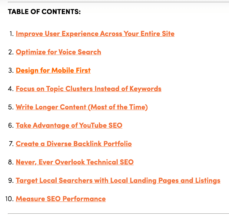 single grain b2b article table of contents example