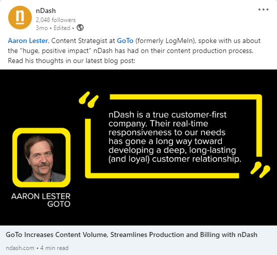 nDash Customer Success Story featuring Aaron Lester from GoTo