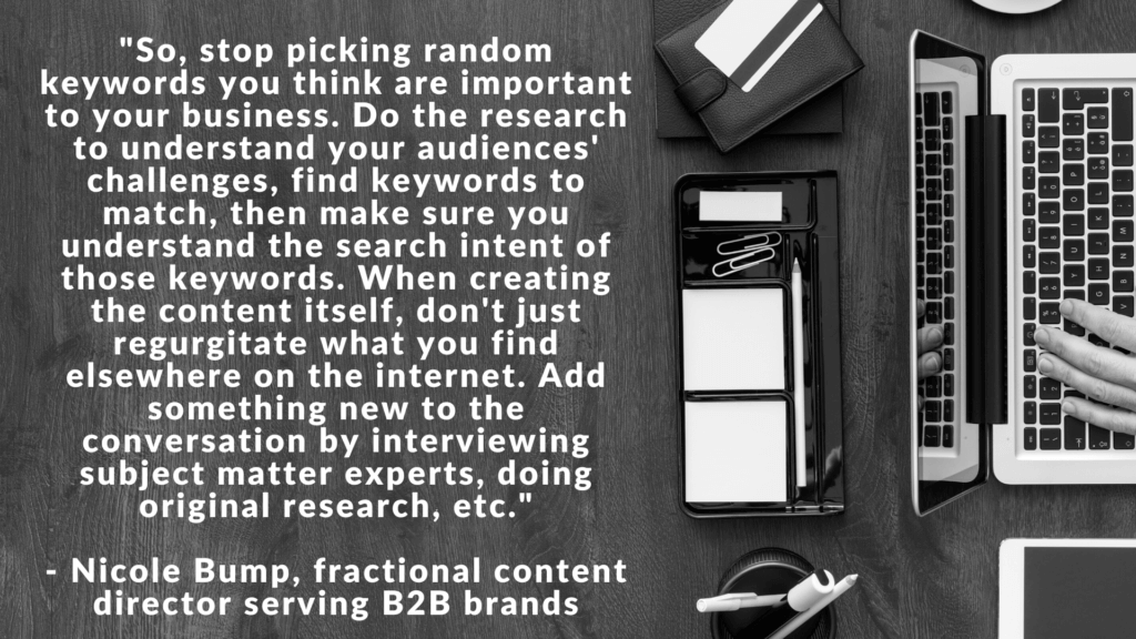 helpful content update - "So, stop picking random keywords you think are important to your business."