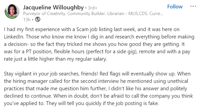 Willoughby Fake LinkedIn Job Postings