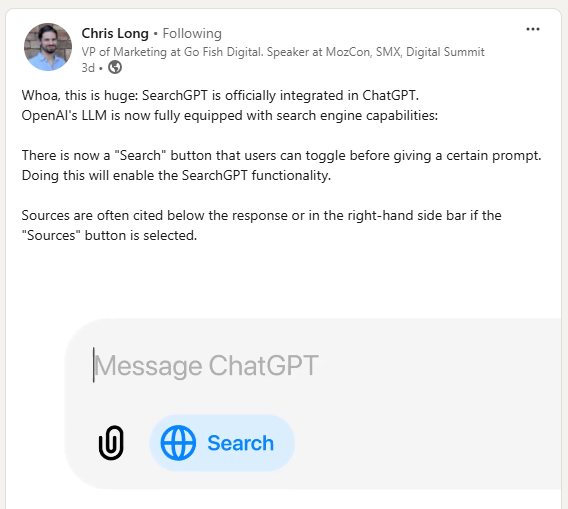 SearchGPT is officially integrated in ChatGPT